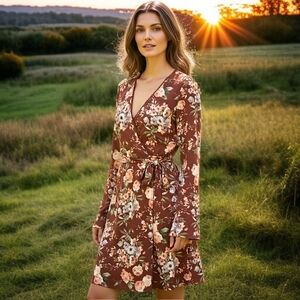 Dark Floral Dress Sz S Long Sleeve  Cottage Coquette Forest Fairy Grunge Romance